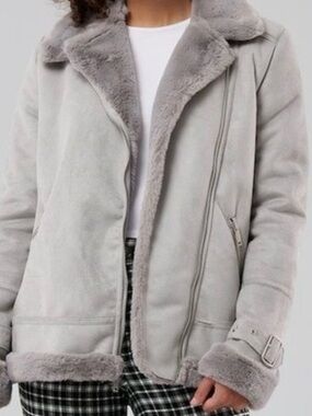 Hollister Light Gray Faux Shearling Jacket